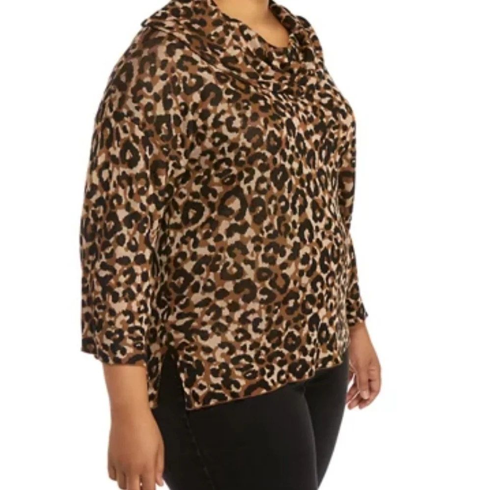 Ruby Rd Plus Cowl Neck Leopard Sweater - Picture 2 of 3